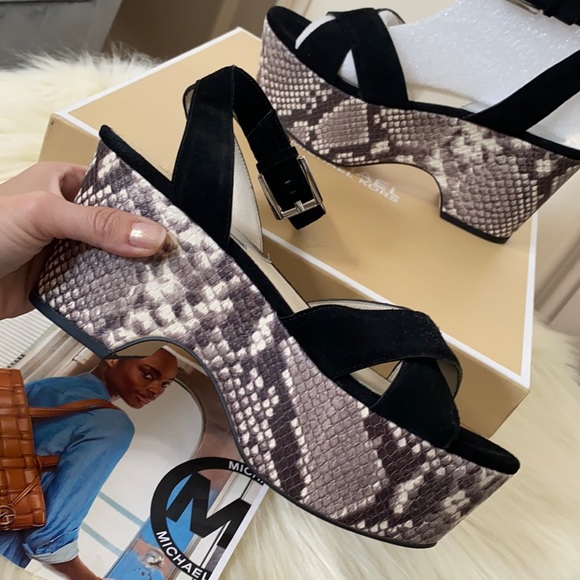 Brand New Michael Kors Ariel Snake Wedge Sandals - Picture 1 of 5